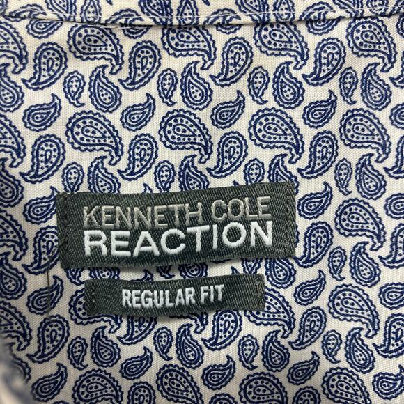 Kenneth Cole Reaction Cotton Blue White Paisley Button Up Formal Dress Shirt - Picture 4 of 8